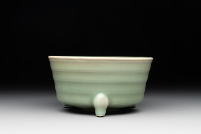 A Chinese Longquan celadon tripod 'trigrams' censer, Song