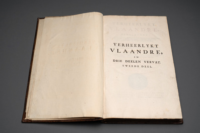Verheerlykt Vlaandre, Flandria Illustrata, an illustrated chronicle of Flanders in three tomes and two volumes, Flanders, dated 1735