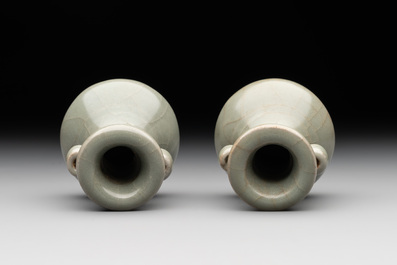 A pair of Chinese Longquan celadon miniature 'touhu' vases, Song/Yuan