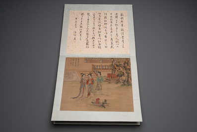 A Chinese album with various figural paintings and calligraphy, signed Wu Shan 吴珊, dated 1904