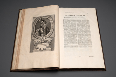 Verheerlykt Vlaandre, Flandria Illustrata, an illustrated chronicle of Flanders in three tomes and two volumes, Flanders, dated 1735