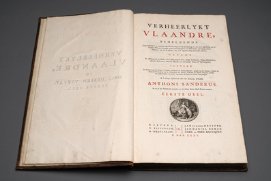 Verheerlykt Vlaandre, Flandria Illustrata, an illustrated chronicle of Flanders in three tomes and two volumes, Flanders, dated 1735