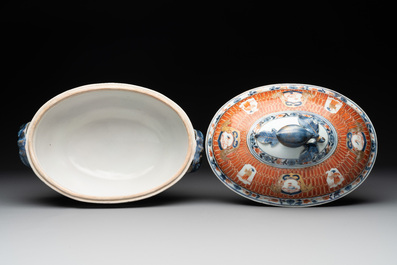 A Chinese Imari-style 'Parasol Ladies' tureen and stand after Cornelis Pronk, Qianlong, ca. 1740