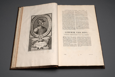 Verheerlykt Vlaandre, Flandria Illustrata, an illustrated chronicle of Flanders in three tomes and two volumes, Flanders, dated 1735