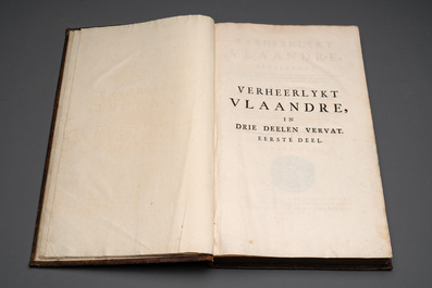 Verheerlykt Vlaandre, Flandria Illustrata, an illustrated chronicle of Flanders in three tomes and two volumes, Flanders, dated 1735