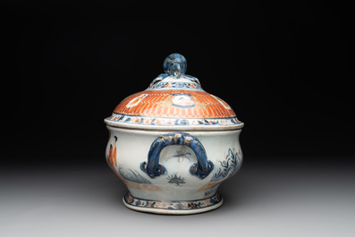 A Chinese Imari-style 'Parasol Ladies' tureen and stand after Cornelis Pronk, Qianlong, ca. 1740