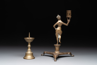 Four bronze candle holders, Flanders and/or France, 16th C. and later