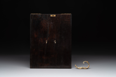 A colonial hardwood writing box with enamelled gold mounts, 18th C.