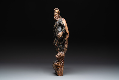 A polychromed wooden sculpture of Saint Mark with lion, Germany, 17th C.