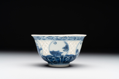 A Chinese blue and white reticulated bowl, Transitional period