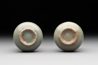 A pair of Chinese Longquan celadon miniature 'touhu' vases, Song/Yuan