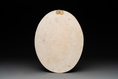 An oval Chinese polychrome-decorated 'Monkey King 孫悟空' plaque, 20th C.