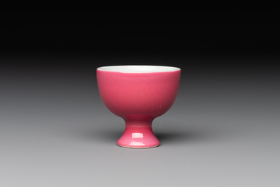 A Chinese miniature ruby-pink-glazed stem cup, Yongzheng mark, Republic
