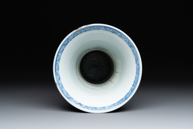 A Chinese blue and white 'landscape' 'gu' vase, Kangxi