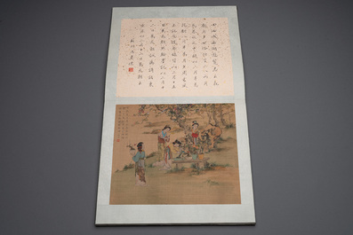 A Chinese album with various figural paintings and calligraphy, signed Wu Shan 吴珊, dated 1904