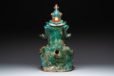 An impressive and fine Chinese sancai-glazed biscuit Guandi, Ming, 17th C.