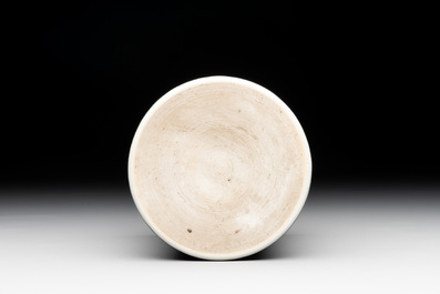 A Chinese black-glazed reverse-decorated 'poem' brush pot, 19th C.