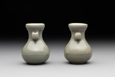 A pair of Chinese Longquan celadon miniature 'touhu' vases, Song/Yuan