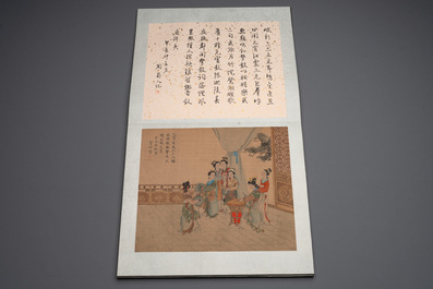 A Chinese album with various figural paintings and calligraphy, signed Wu Shan 吴珊, dated 1904