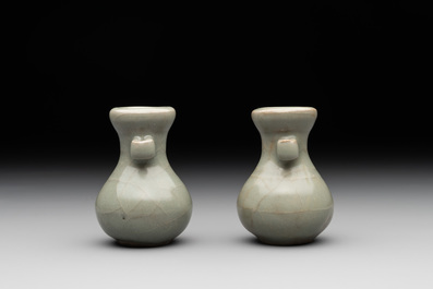 A pair of Chinese Longquan celadon miniature 'touhu' vases, Song/Yuan