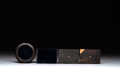 A colonial hardwood writing box with enamelled gold mounts, 18th C.