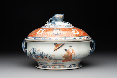 A Chinese Imari-style 'Parasol Ladies' tureen and stand after Cornelis Pronk, Qianlong, ca. 1740