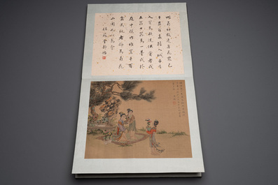 A Chinese album with various figural paintings and calligraphy, signed Wu Shan 吴珊, dated 1904