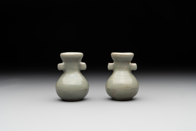 A pair of Chinese Longquan celadon miniature 'touhu' vases, Song/Yuan