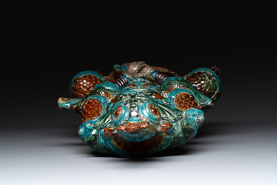 An impressive and fine Chinese sancai-glazed biscuit Guandi, Ming, 17th C.