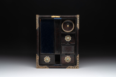 A colonial hardwood writing box with enamelled gold mounts, 18th C.