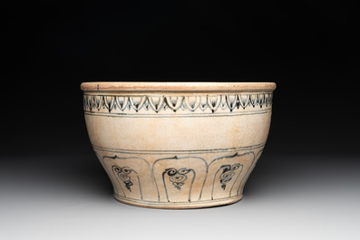 A Vietnamese or Annamese blue and white basin with floral design, 16th C.