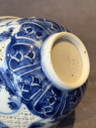 A Chinese blue and white reticulated bowl, Transitional period