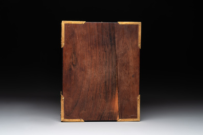 A colonial hardwood writing box with enamelled gold mounts, 18th C.