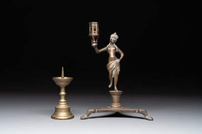 Four bronze candle holders, Flanders and/or France, 16th C. and later