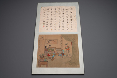 A Chinese album with various figural paintings and calligraphy, signed Wu Shan 吴珊, dated 1904
