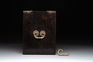 A colonial hardwood writing box with enamelled gold mounts, 18th C.