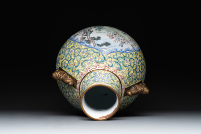 A Chinese Canton enamel '100 boys' 'hu' vase, 20th C.