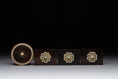A colonial hardwood writing box with enamelled gold mounts, 18th C.