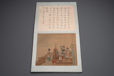 A Chinese album with various figural paintings and calligraphy, signed Wu Shan 吴珊, dated 1904