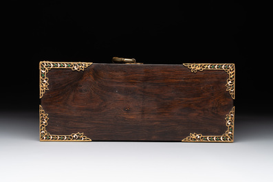 A colonial hardwood writing box with enamelled gold mounts, 18th C.
