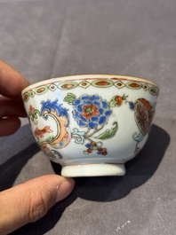 Five Chinese famille rose 'Madame de Pompadour' cups and two saucers, Qianlong, ca. 1745