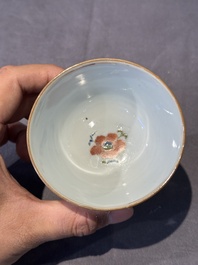 Five Chinese famille rose 'Madame de Pompadour' cups and two saucers, Qianlong, ca. 1745