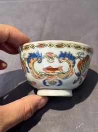 Five Chinese famille rose 'Madame de Pompadour' cups and two saucers, Qianlong, ca. 1745