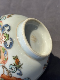 Five Chinese famille rose 'Madame de Pompadour' cups and two saucers, Qianlong, ca. 1745