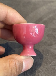 A Chinese miniature ruby-pink-glazed stem cup, Yongzheng mark, Republic