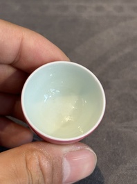 A Chinese miniature ruby-pink-glazed stem cup, Yongzheng mark, Republic