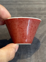 A Chinese copper-red-glazed cup, Zhu Feng 珠峰 mark, 18/19th C.