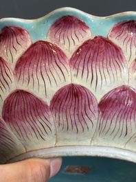 A Chinese famille rose 'lotus' bowl with turtle-shaped flower holder, Qianlong mark and of the period