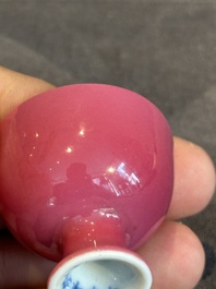 A Chinese miniature ruby-pink-glazed stem cup, Yongzheng mark, Republic