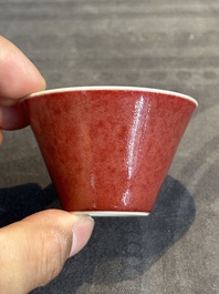 A Chinese copper-red-glazed cup, Zhu Feng 珠峰 mark, 18/19th C.
